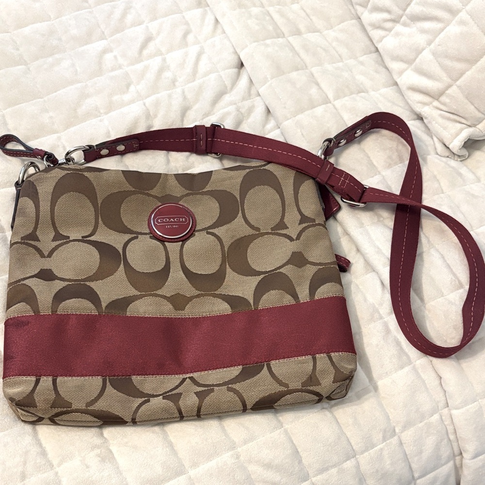 Coach Crossover Bag in Brown/tan and Red Accents